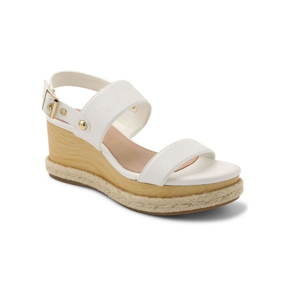 BCBGENERATION Womens White Snake Print 1" Platform Jute Allia Wedge Sandal 10 M